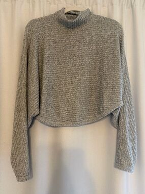 Anthropologie Cozy Light Gray Ribbed Cropped Sweater